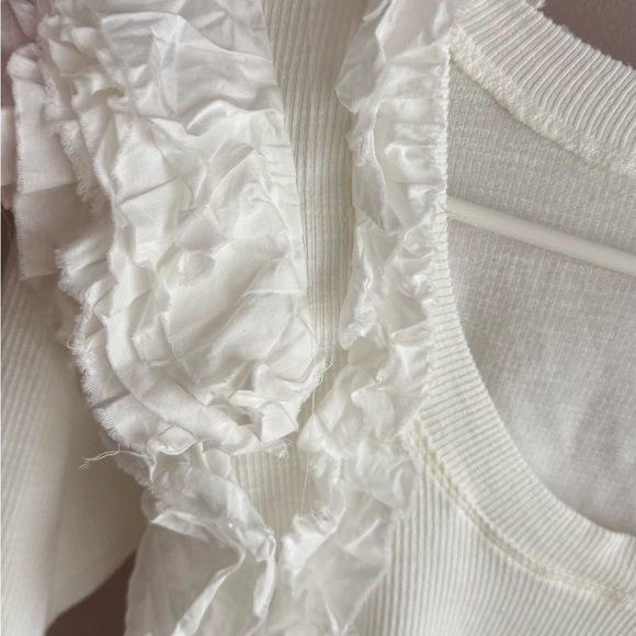 Free People Ivory Ruffle-Shoulder Ribbed Long Sleeve Top - Picture 5 of 5